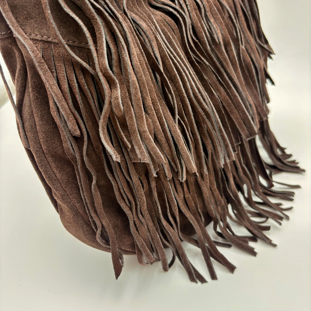 Vilenca Holland Brown Suede Fringe Hobo Leather Trim Boho Western Shoulder Bag - Picture 6 of 14